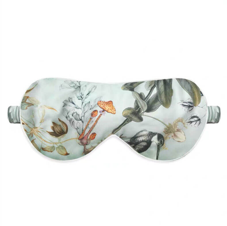 Schlafmaske aus Seide  für Damen und Herren 100%Seide Augenmaske mit Blumendruck Hochwertige Schlafmaske