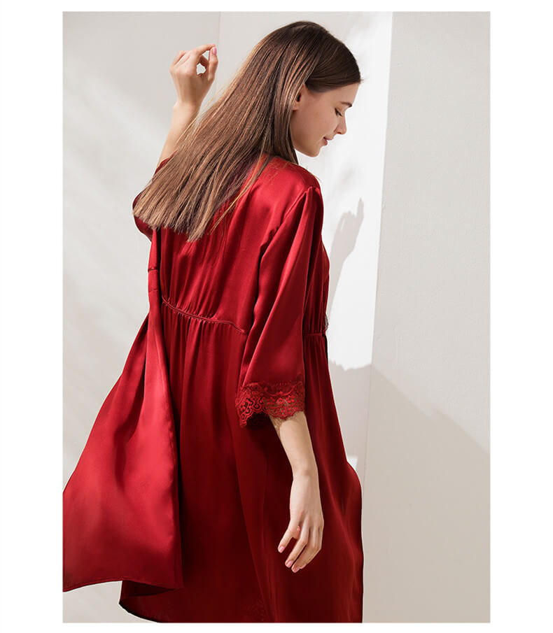 Silk Kimono für Damen Morgenmantel aus 100% Seide für Damen mit Trägern und 1/2 langen Ärmeln